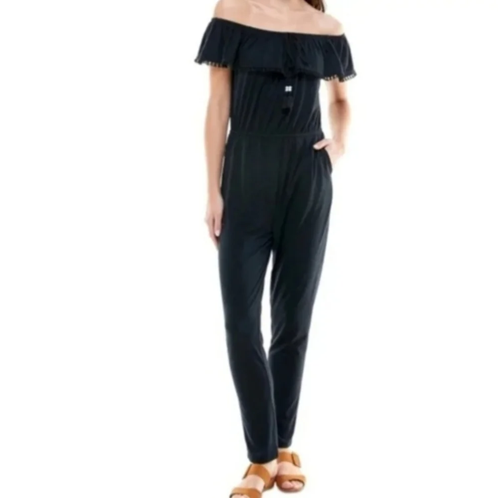 Planet Gold Black Off-Shoulder Jumpsuit